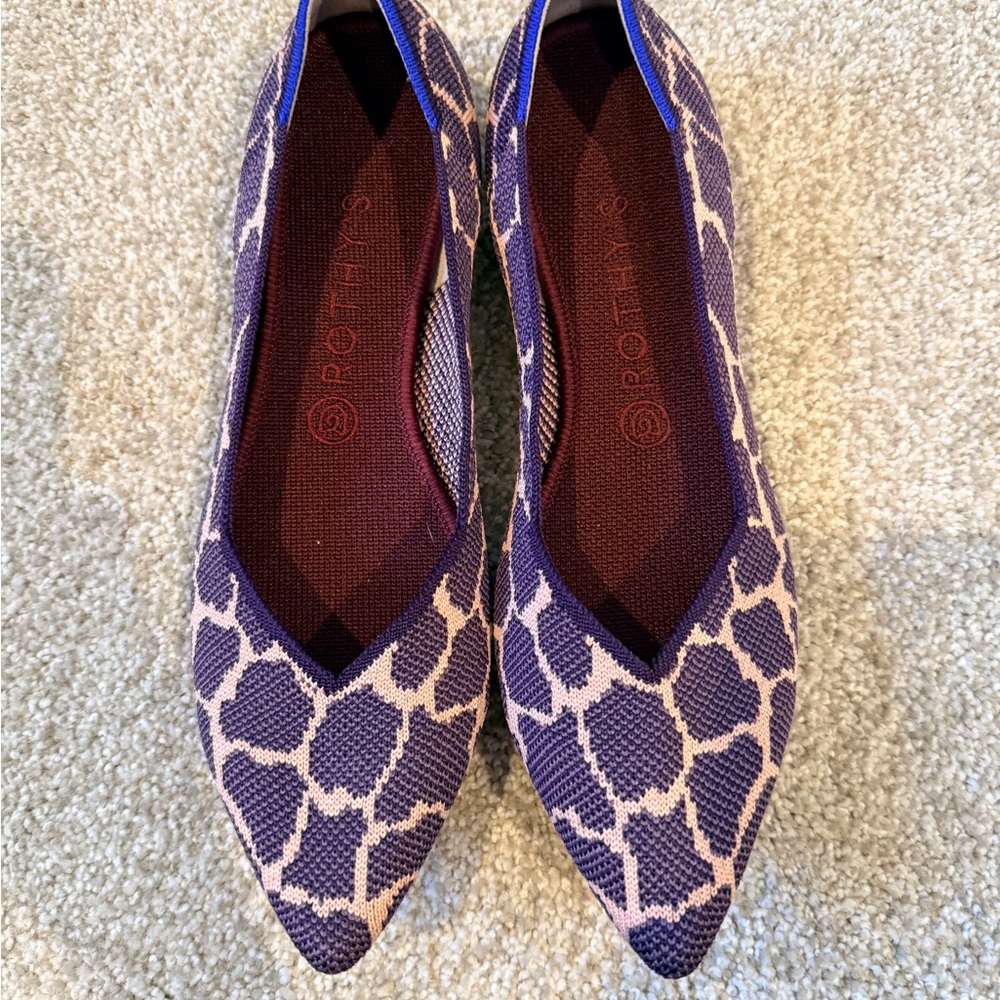 Rothy's Purple and Cream Giraffe-Print Pointed Flats